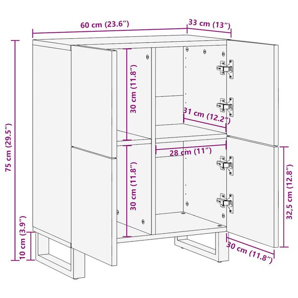 vidaXL Μπουφές Μαύρο 60x33x75 cm Μασίφ Ξύλο Μάνγκο