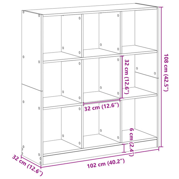 vidaXL Βιβλιοθήκη Γκρι Σκυροδέματος 102x32x108 εκ. Επεξεργ. Ξύλο