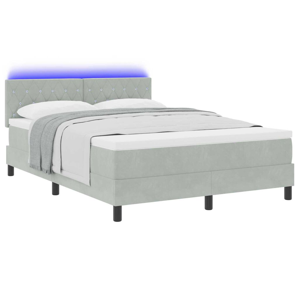 Κρεβάτι Box Spring με στρώμα & LED Ανοιχτό γκρι 160x200 εκ. Βελούδο