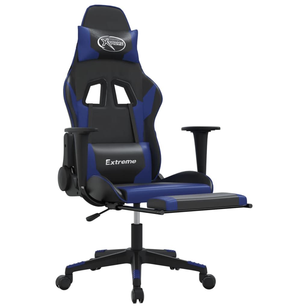 vidaXL Καρέκλα Gaming Μασάζ Υποπόδιο Μαύρο/μπλε από Συνθετικό Δέρμα