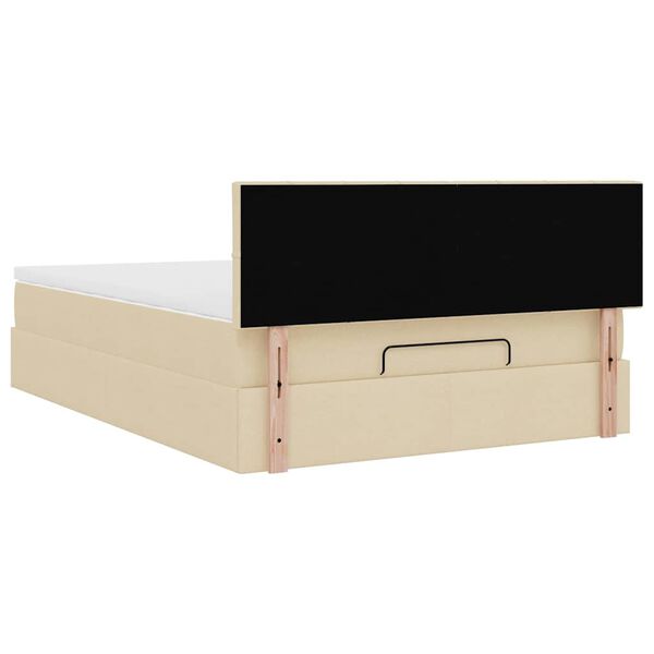 vidaXL Οθωμανικό κρεβάτι με στρώμα & LEDs Cream 140x200 cm Ύφασμα