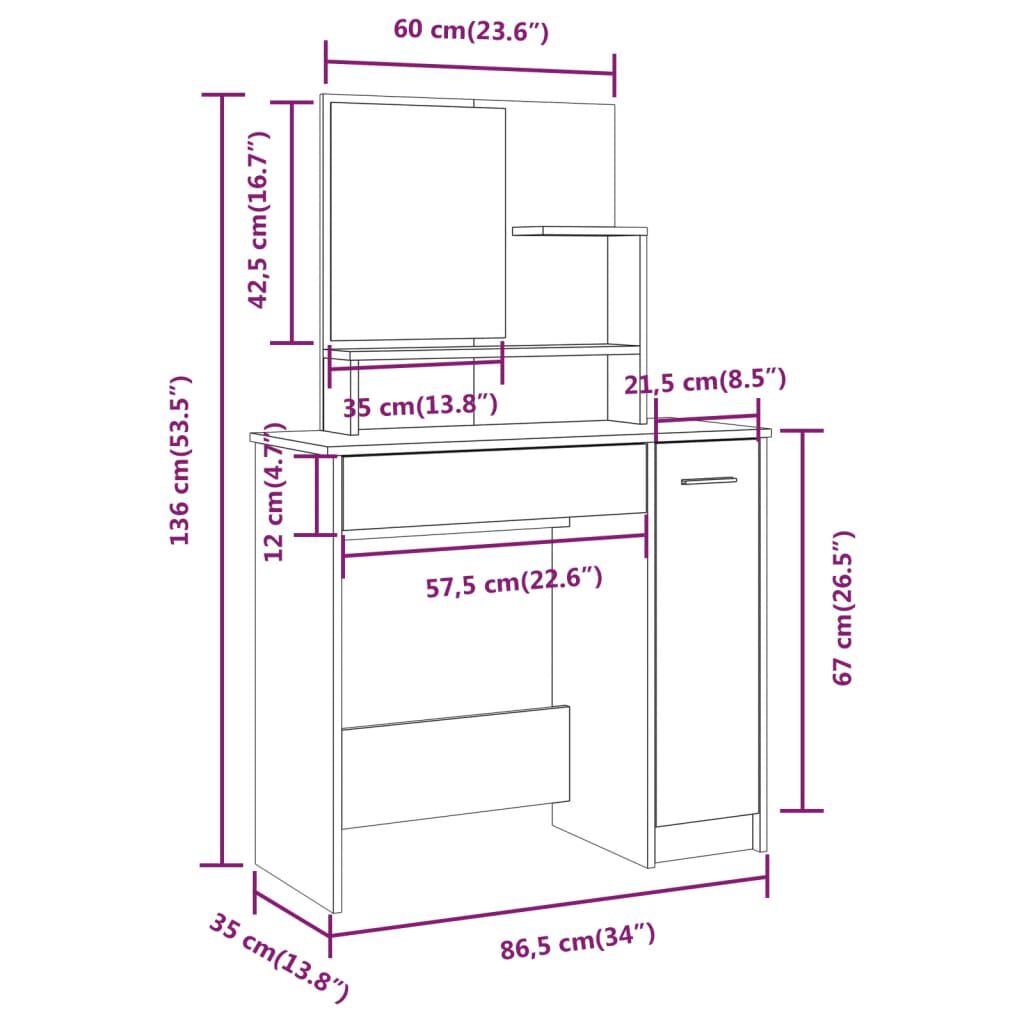 vidaXL Μπουντουάρ με Καθρέφτη Λευκό 86,5 x 35 x 136 εκ.