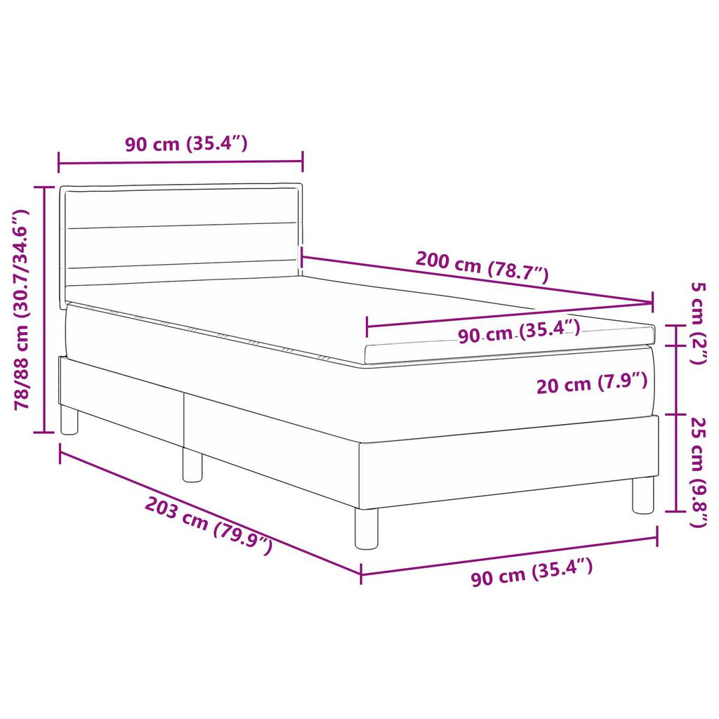 vidaXL Κρεβάτι Με Βάση και Στρώμα & LED Ταύπε 90x200 εκ. Ύφασμα