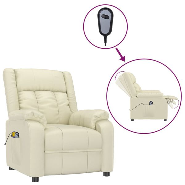 vidaXL Πολυθρόνα Μασάζ Ηλεκτρική Κρεμ από Συνθετικό Δέρμα