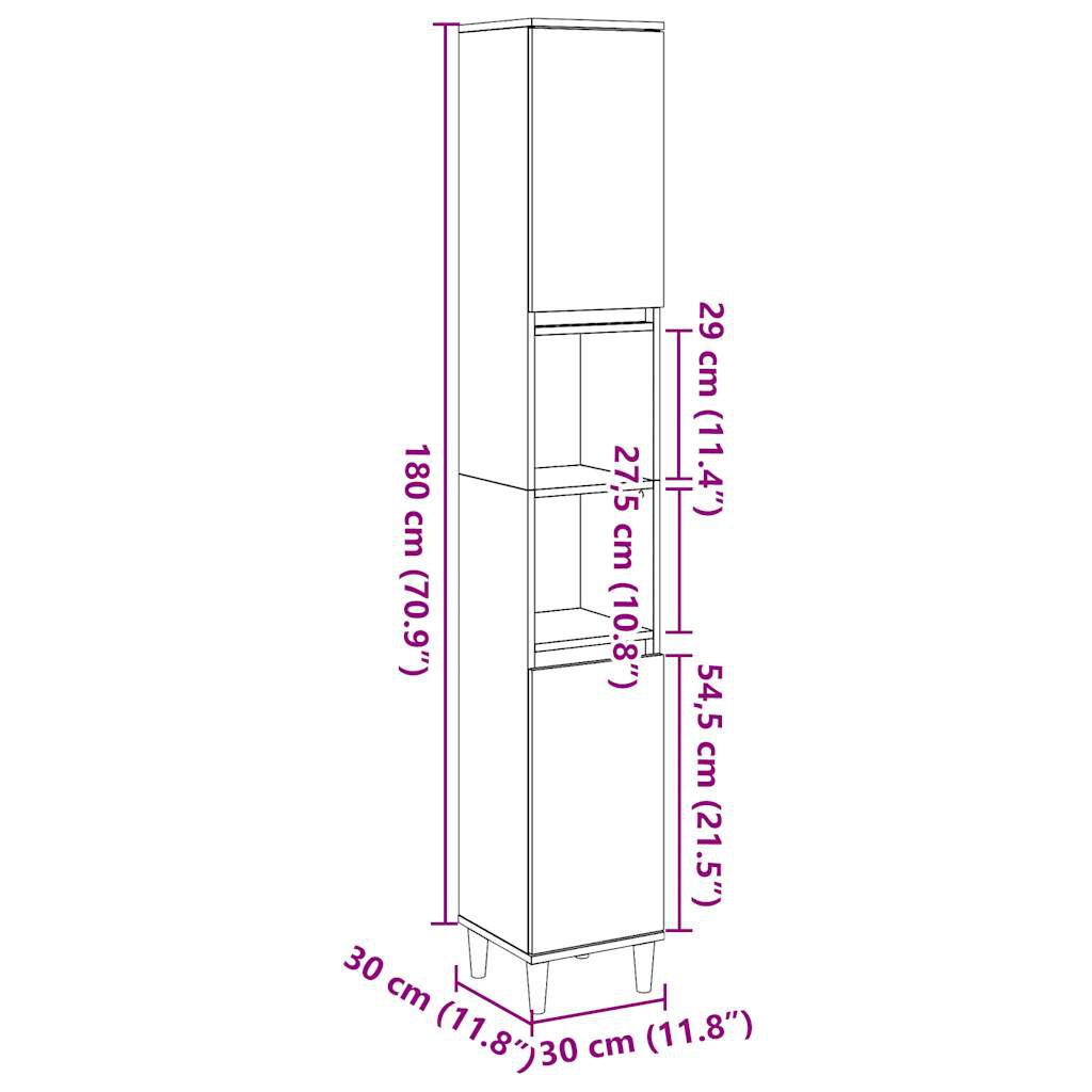vidaXL Ντουλάπι μπάνιου Παλιό ξύλο 30x30x190 cm Κατασκευασμένο ξύλο