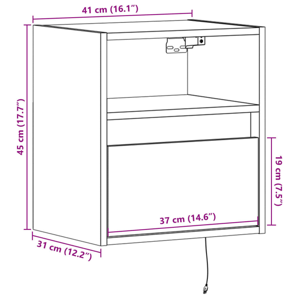 vidaXL Έπιπλα Τοίχου Τηλ. με LED 2 Τεμ. Γκρι Sonoma 41x31x45 εκ.