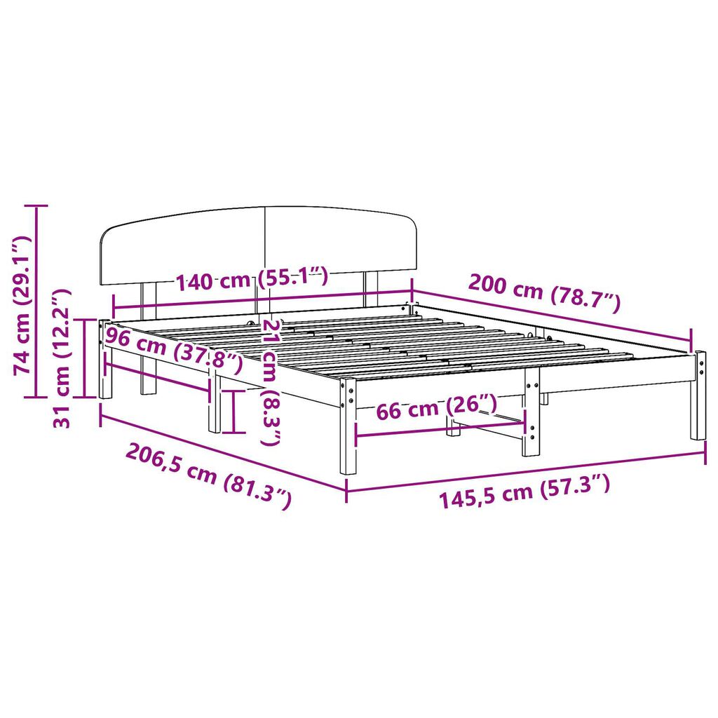 vidaXL Σκελετός Κρεβατιού Καφέ 140 x 200 cm Μασίφ ξύλο πεύκου