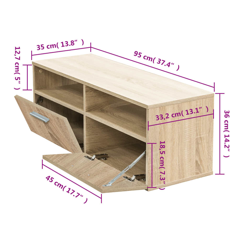 vidaXL Έπιπλο Τηλεόρασης Χρώμα Δρυς 95 x 35 x 36 εκ. από Επεξ. Ξύλο