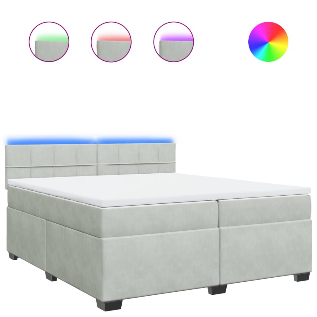 vidaXL Κρεβάτι Boxspring με Στρώμα Ανοιχτό Γκρι 200x200 εκ. Βελούδινο