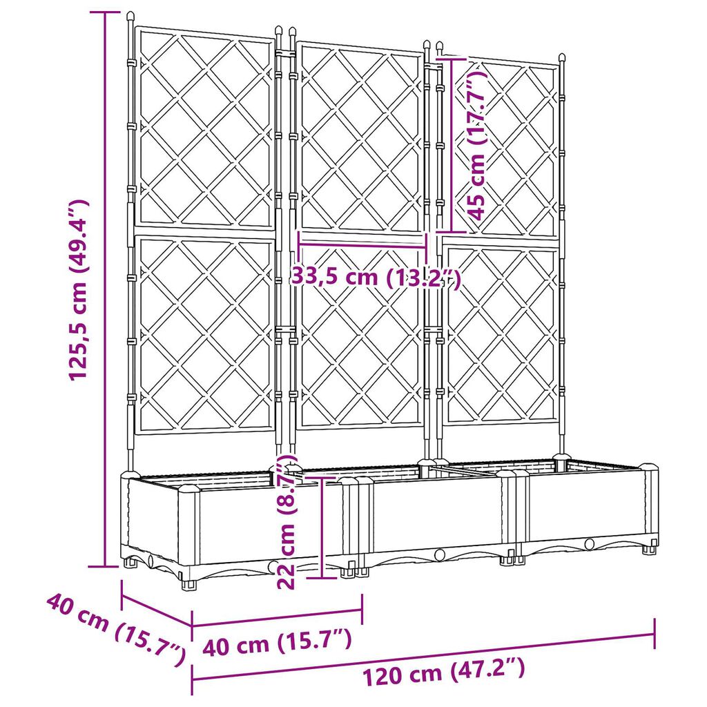 vidaXL Γλάστρα Κήπου με Πλέγμα 3 τεμ Μαύρη 120x40x125.5 εκ.