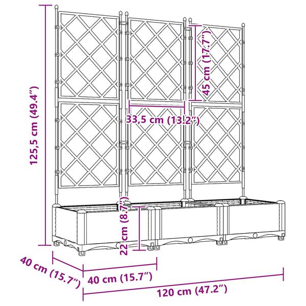 vidaXL Γλάστρα Κήπου με Πλέγμα 3 τεμ Μαύρη 120x40x125.5 εκ.