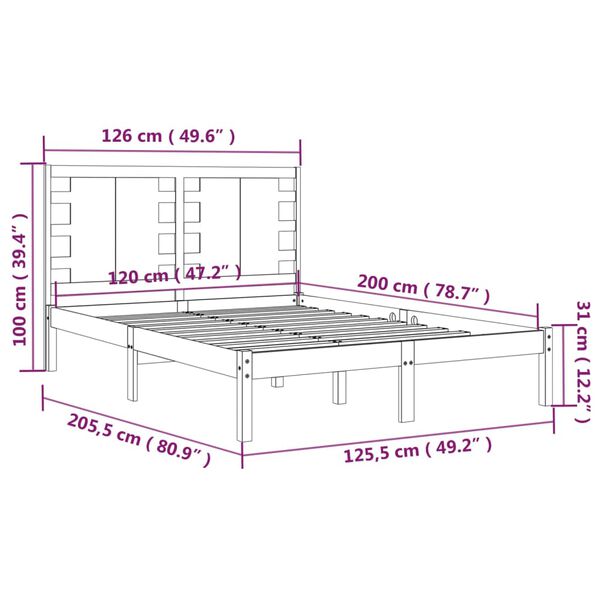 vidaXL Σκελετός Κρεβατιού Χωρίς Στρώμα 120x200 εκ Μασίφ Ξύλο Πεύκου