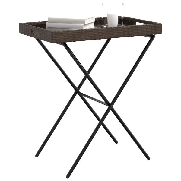 vidaXL Τραπέζι Δίσκος Πτυσσόμενο Καφέ 65x40x75 εκ. Συνθετικό Ρατάν