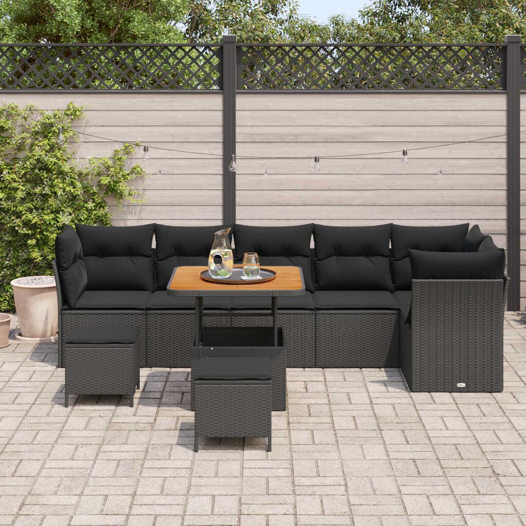 vidaXL Σετ Καναπέ Κήπου 9 pcs Μαύρο συνθετικό ρατάν