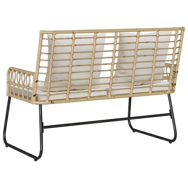 vidaXL Παγκάκι κήπου Καφέ και Κρέμα Πολυ rattan, ατσάλι