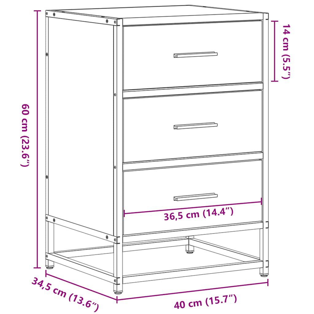 vidaXL Κομοδίνο καφέ δρυς 40x34,5x60cm Κατασκευασμένο ξύλο και μέταλλο