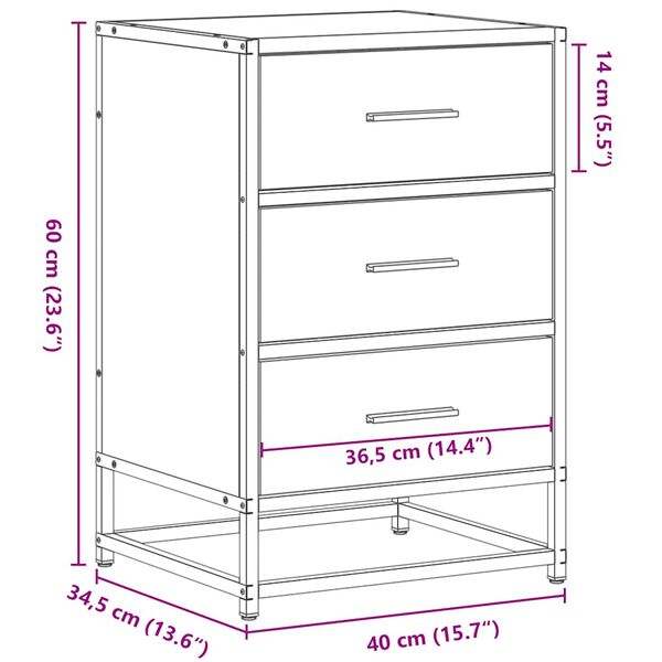 vidaXL Κομοδίνο καφέ δρυς 40x34,5x60cm Κατασκευασμένο ξύλο και μέταλλο