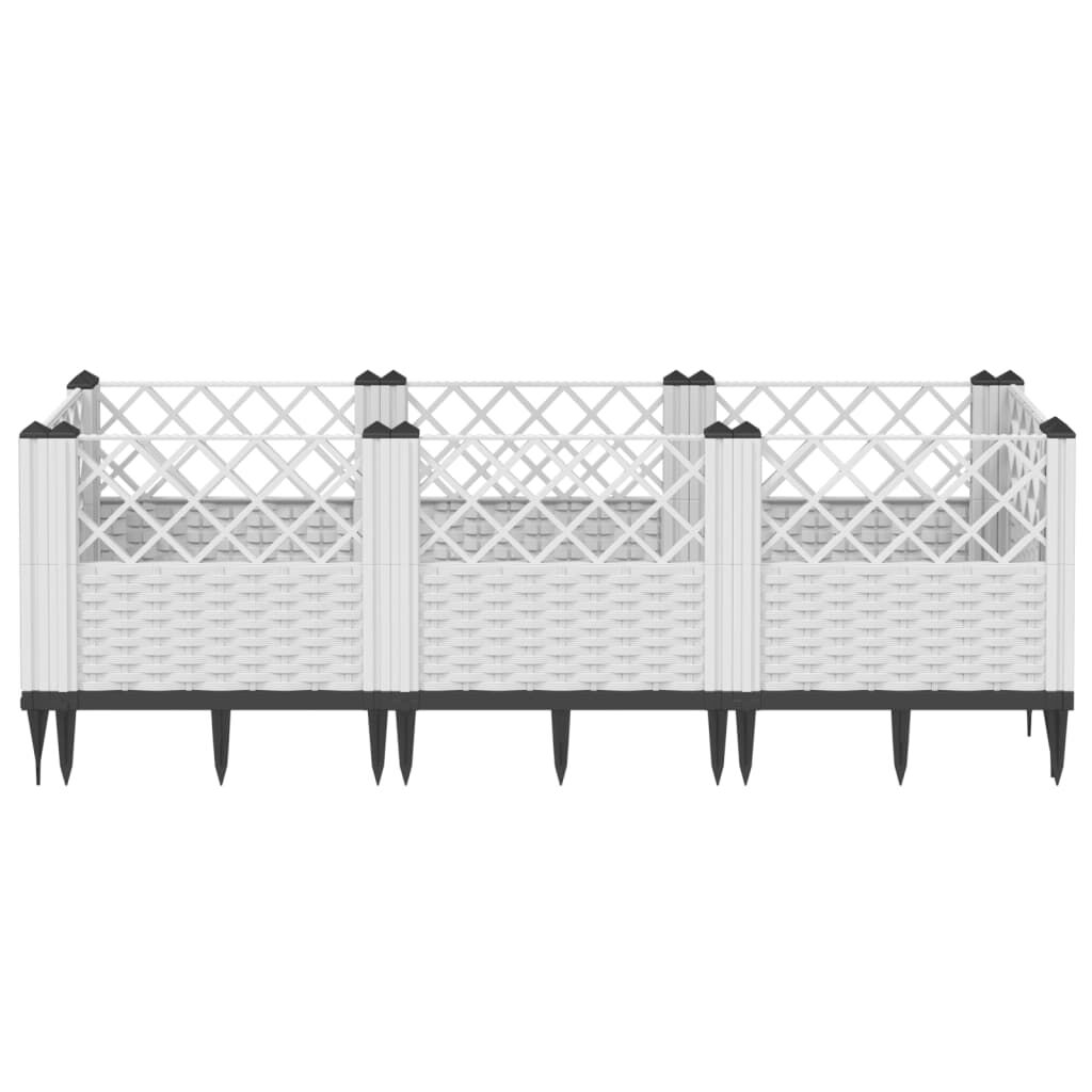 vidaXL Ζαρντινιέρα με Πασσάλους Λευκή 123,5x43,5x43,5εκ Πολυπροπυλένιο