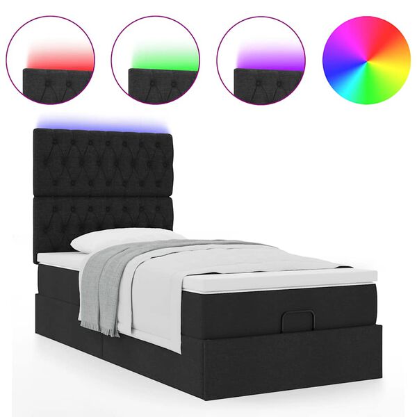 vidaXL Οθωμανικό κρεβάτι με στρώμα & LEDs Μαύρο 80x200cm ύφασμα