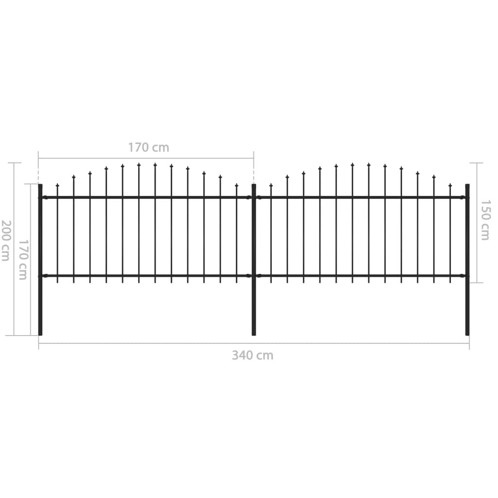 vidaXL Κάγκελα Περίφραξης με Λόγχες Μαύρα (1,25-1,5) x 3,4 μ. Ατσάλινα