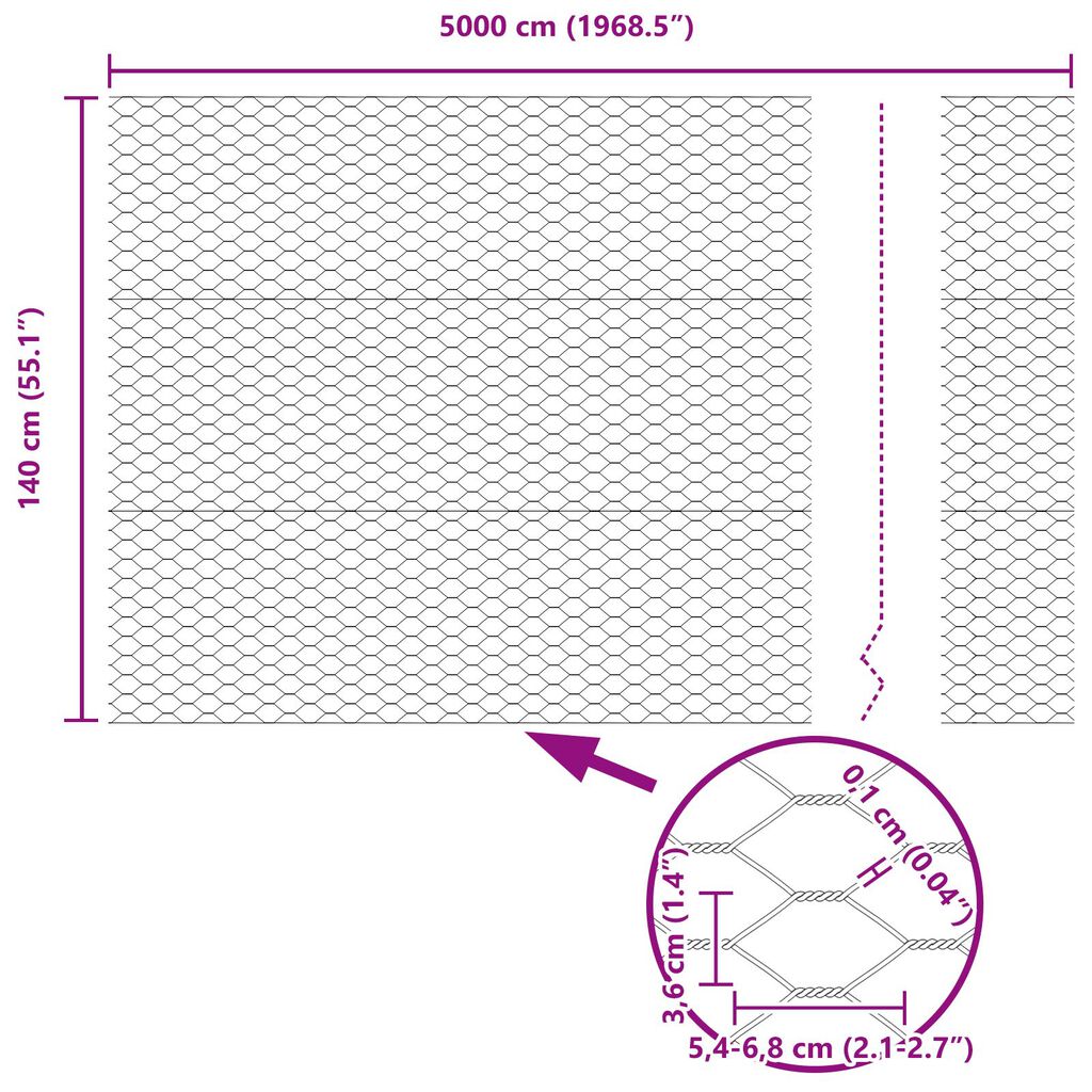 vidaXL Εξαγωνική Περίφραξη Γκρι 1.4x50 μ Χάλυβας