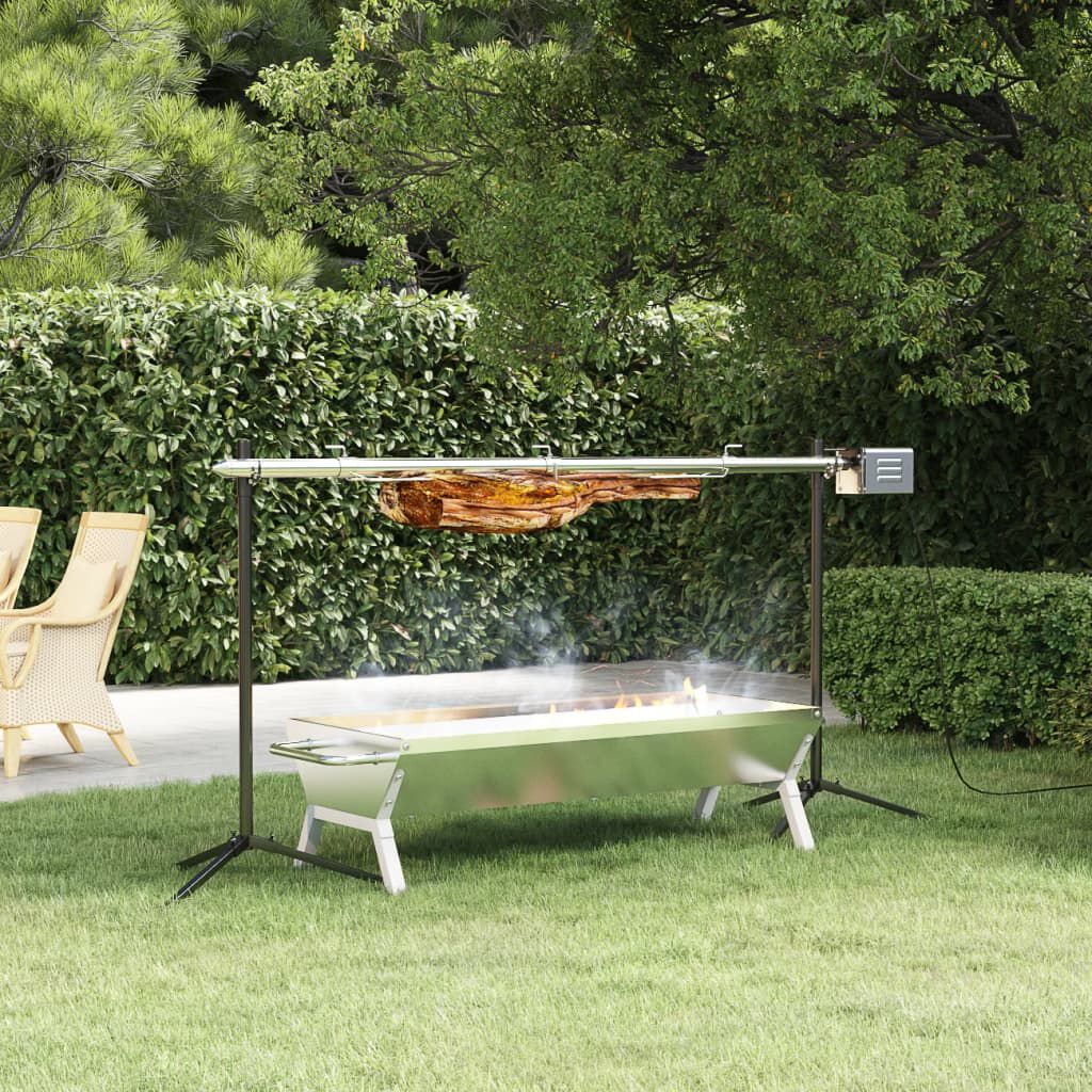 vidaXL Δίσκος Μπάρμπεκιου Ασημί 118x42x30,5 εκ. από Ανοξείδωτο Ατσάλι