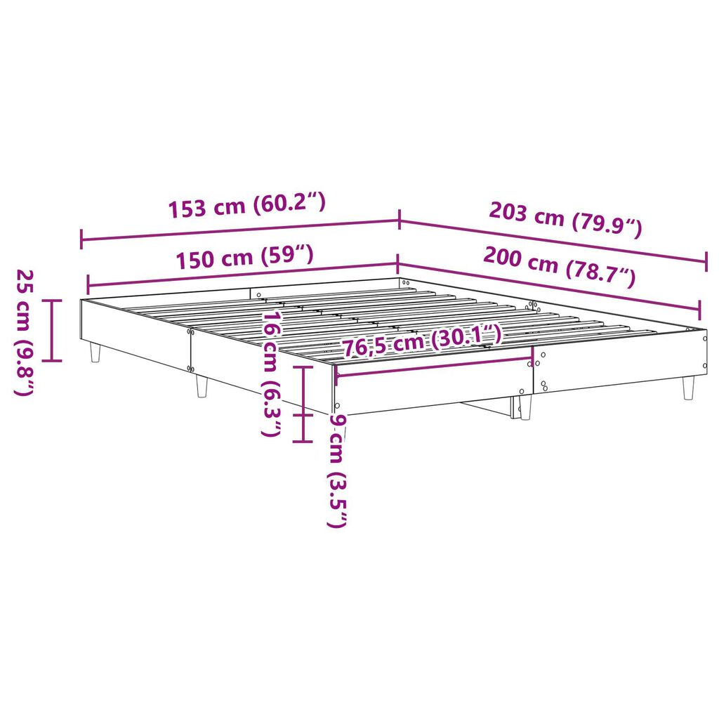 vidaXL Κρεβάτι μαύρου δρυού 150x200 εκ. κόντρα πλακέ