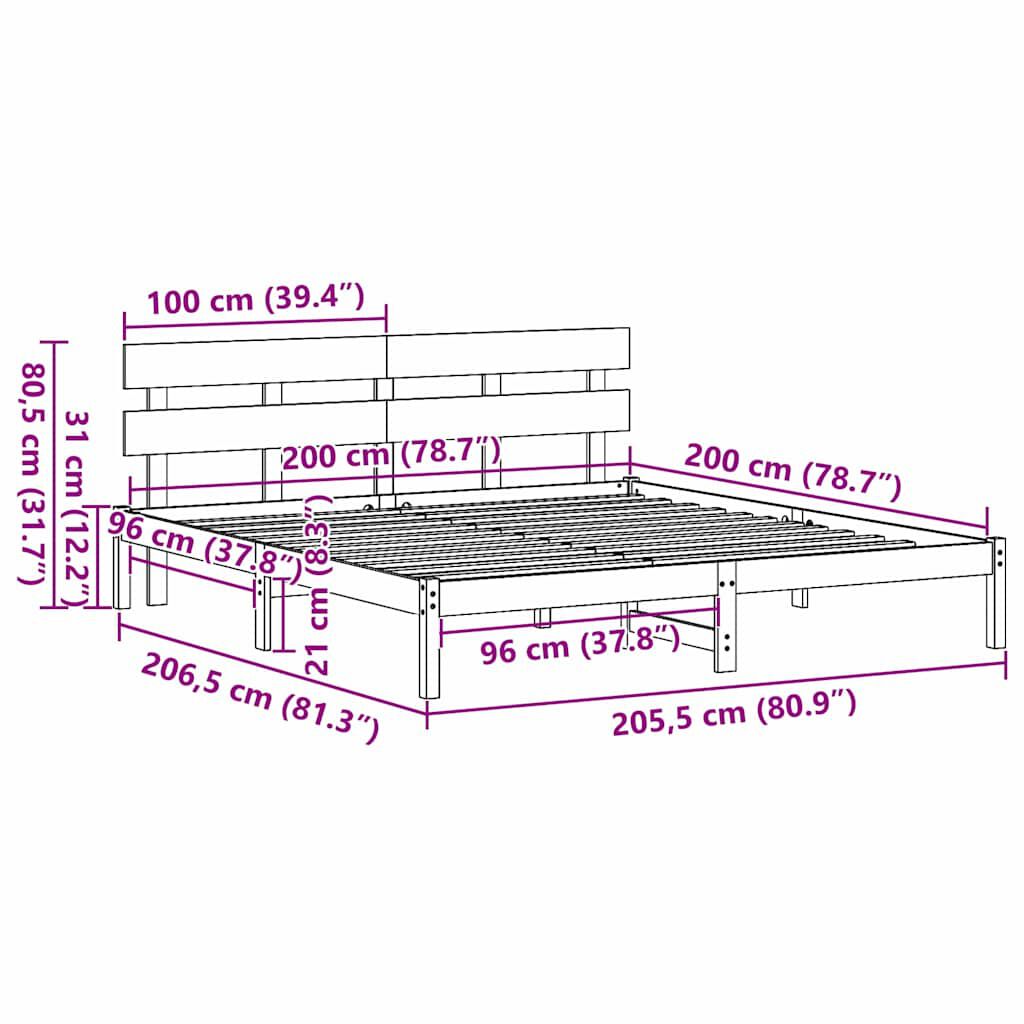 vidaXL Σκελετός Κρεβατιού Καφέ 200 x 200 cm Μασίφ ξύλο πεύκου