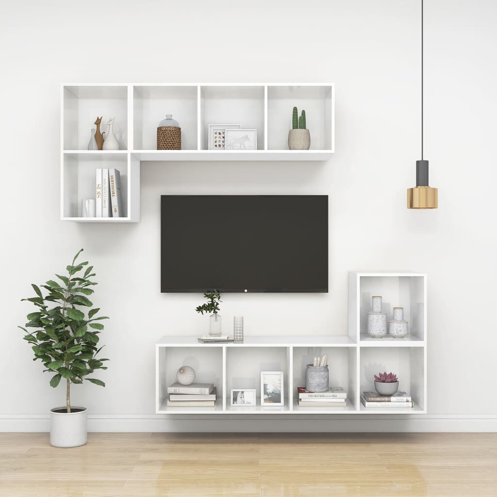 vidaXL Έπιπλο Τηλεόρασης Κρεμαστό Γυαλ. Λευκό 37x37x72 εκ. Επεξ. Ξύλο