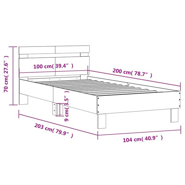vidaXL Πλαίσιο Κρεβατιού με Κεφαλάρι Γκρι Sonoma 100x200εκ. Επεξ. Ξύλο