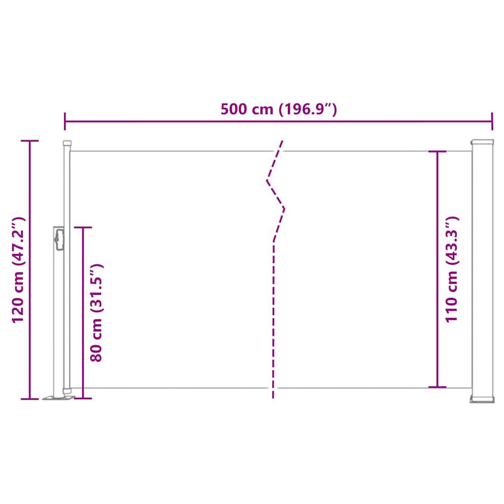 vidaXL Σκίαστρο Πλαϊνό Συρόμενο Βεράντας Κρεμ 120 x 500 εκ.