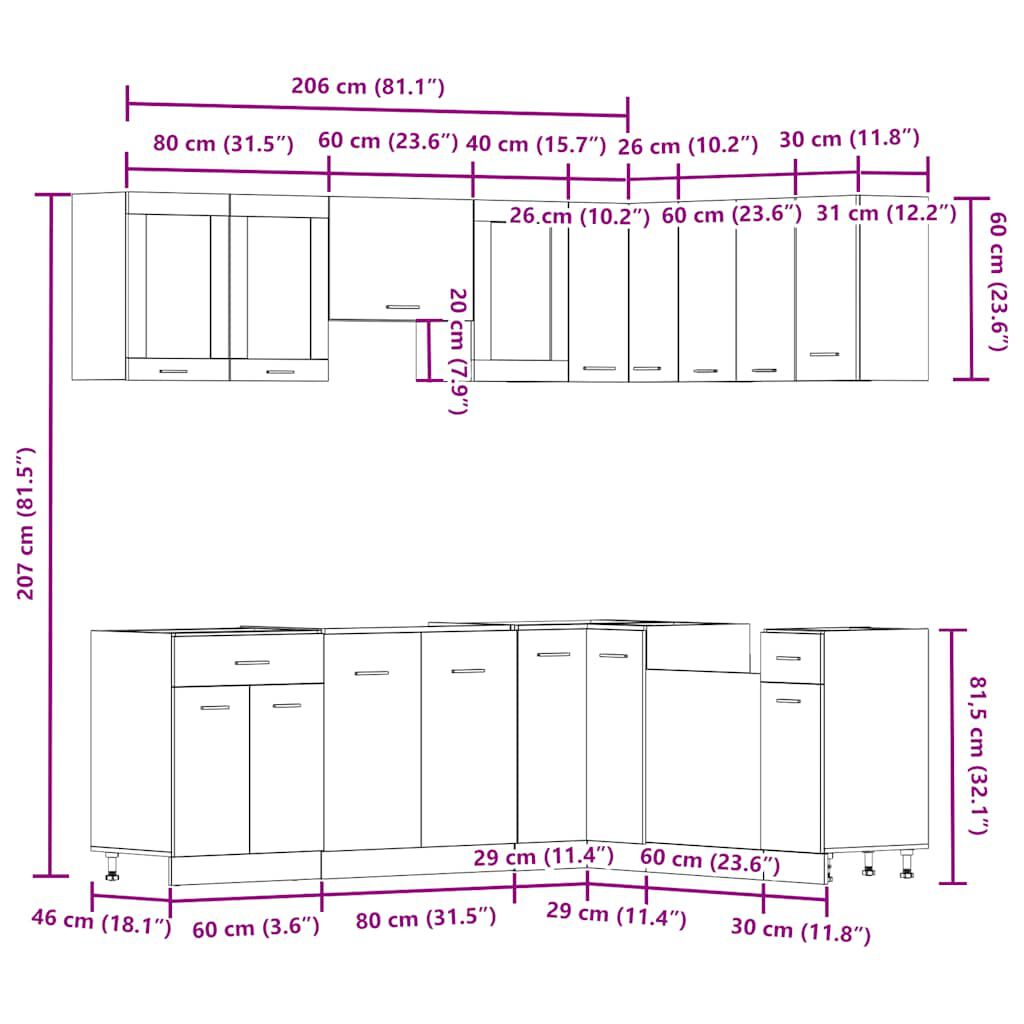 vidaXL 11 τεμαχίων Υπουργικό Συμβούλιο Κουζίνας Set Παλαιωμένο ξύλο