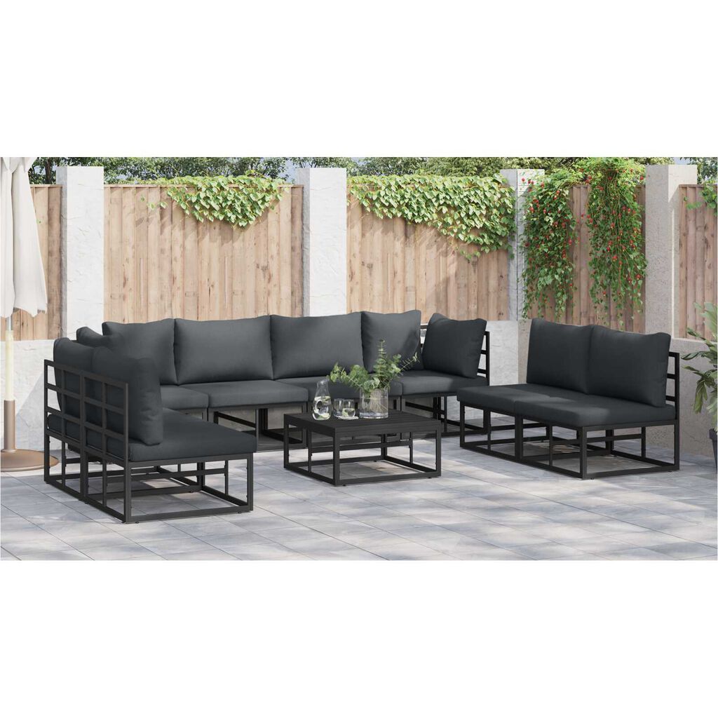 vidaXL Σετ Καναπέ Κήπου 9 pcs Μαύρο 70 x 70 x 32 εκ Αλουμίνιο