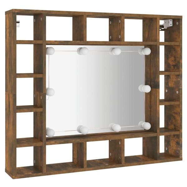 vidaXL Έπιπλο Καθρέπτη με LED Καπνιστή Δρυς 91x15x76,5 εκ.