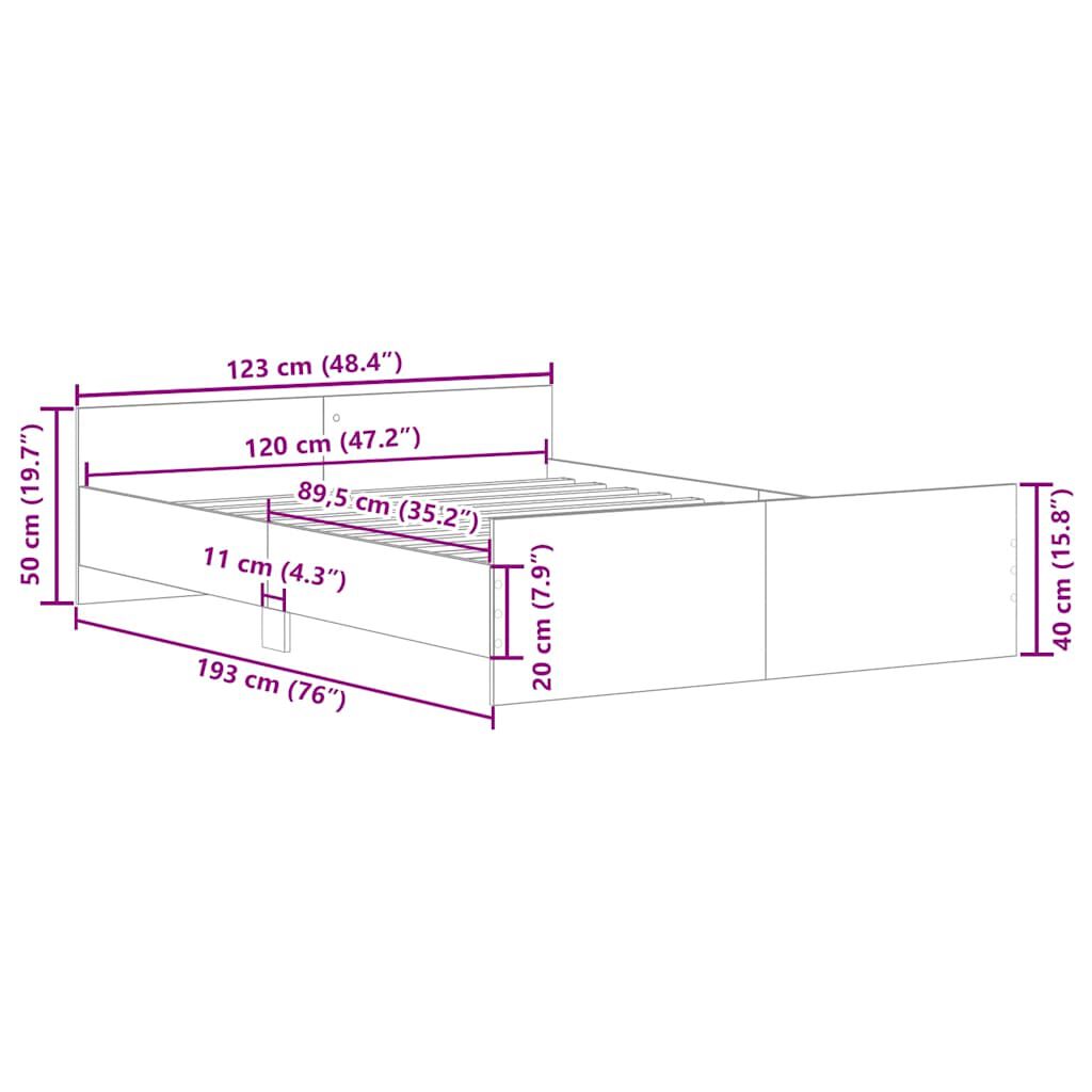 vidaXL Πλαίσιο κρεβατιού χωρίς στρώμα 120x190 εκ. Επεξεργασμένο Ξύλο
