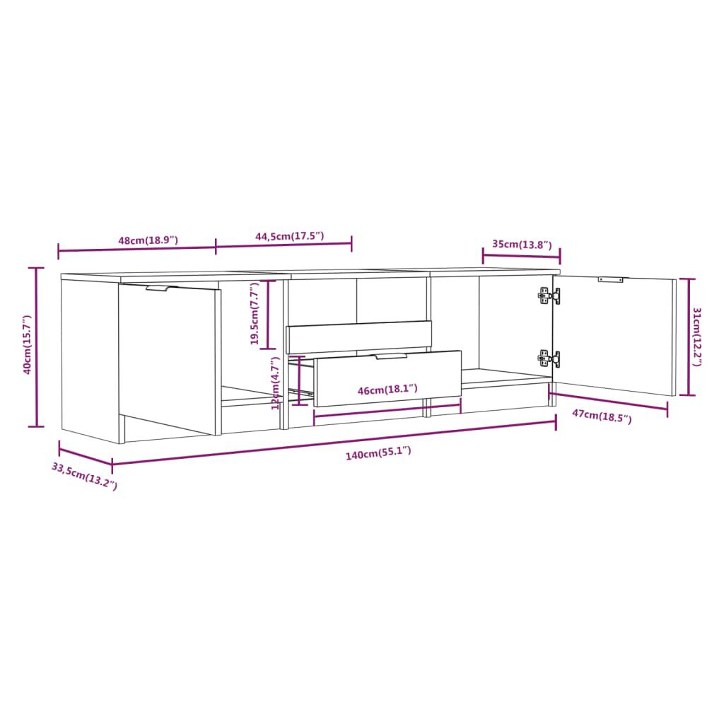 vidaXL Έπιπλο Τηλεόρασης Λευκό 140x35x40 εκ. από Επεξεργασμένο Ξύλο