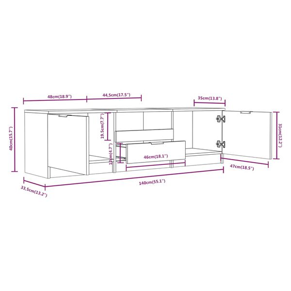vidaXL Έπιπλο Τηλεόρασης Λευκό 140x35x40 εκ. από Επεξεργασμένο Ξύλο