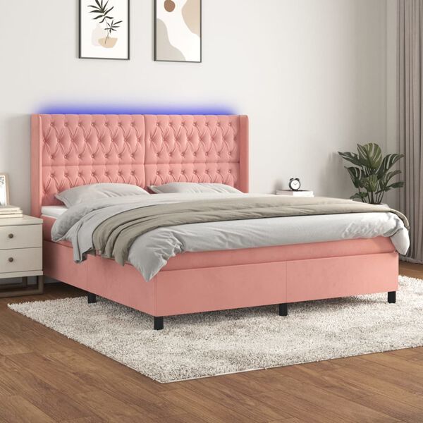 vidaXL &Kappa;&rho;&epsilon;&beta;ά&tau;&iota; Boxspring &mu;&epsilon; &Sigma;&tau;&rho;ώ&mu;&alpha; & LED &Rho;&omicron;&zeta; 160x200 &epsilon;&kappa;. &Beta;&epsilon;&lambda;&omicron;ύ&delta;&iota;&nu;&omicron;