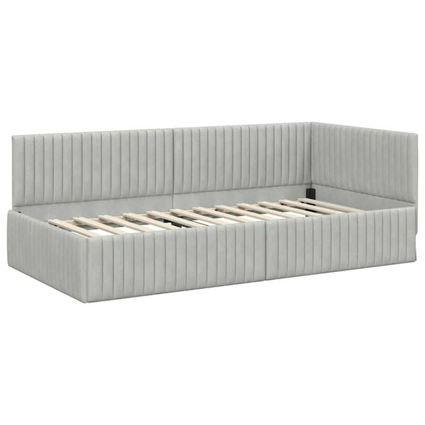 vidaXL Κρεβάτι Γωνίας με κεφαλάρι Ανοιχτό γκρι 90 εκ x 200 εκ ύφασμα