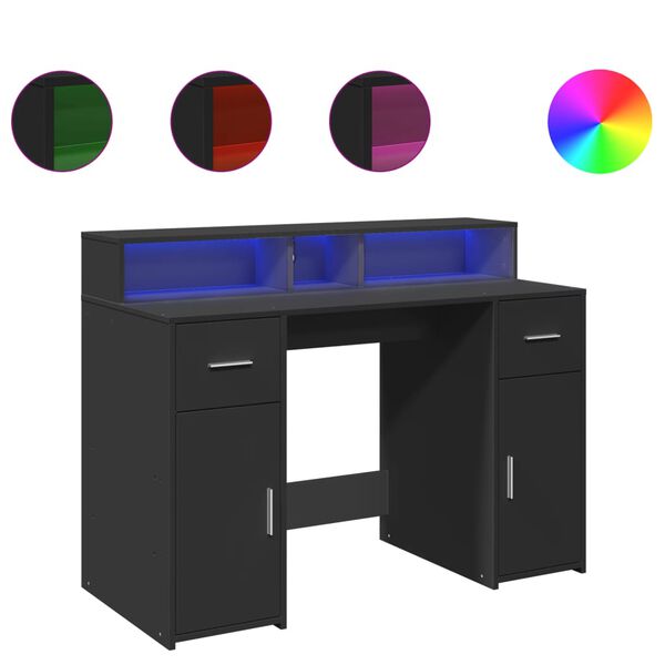 vidaXL Γραφείο με LED Μαύρο 120x55x91 εκ. από Επεξεργασμένο Ξύλο