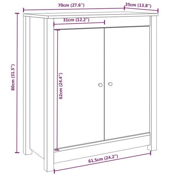 vidaXL Συρταριέρα Μαύρος 70 x 35 x 80 εκ. από Μασίφ Ξύλο Πεύκου