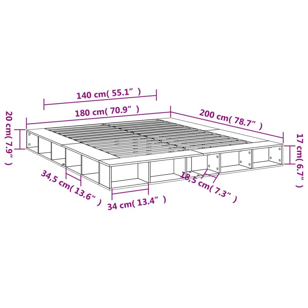 vidaXL Πλαίσιο Κρεβατιού Γκρι Sonoma 180x200 εκ. Επεξεργασμένο Ξύλο