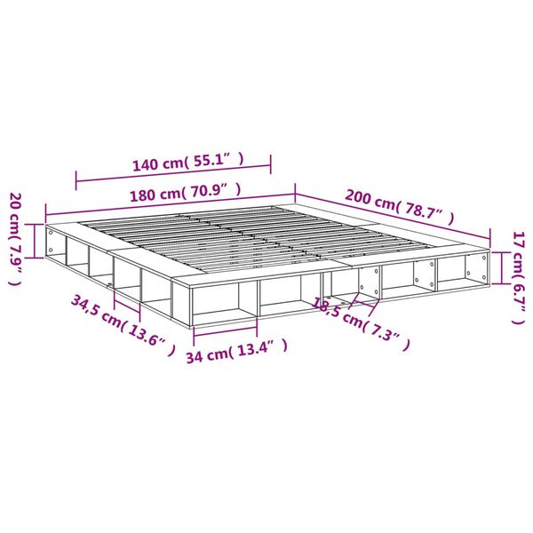 vidaXL Πλαίσιο Κρεβατιού Γκρι Sonoma 180x200 εκ. Επεξεργασμένο Ξύλο