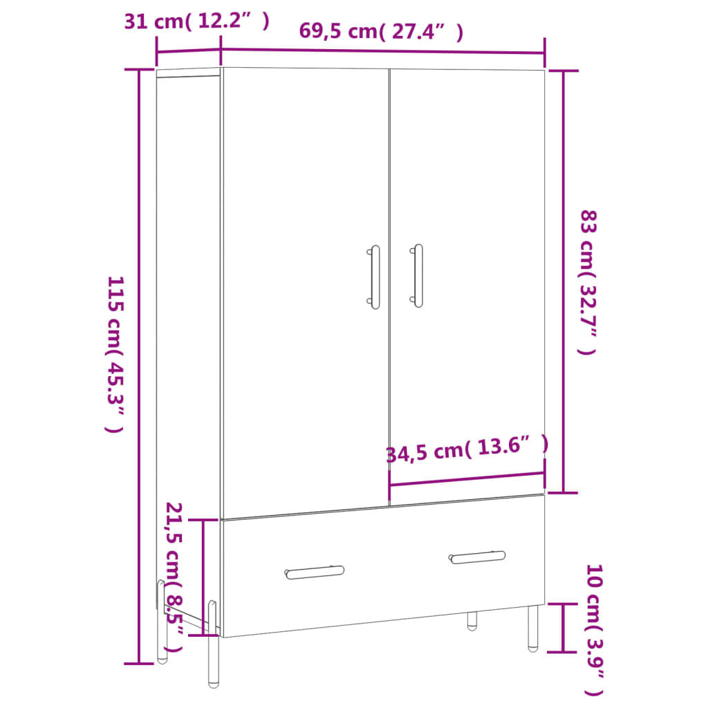 vidaXL Ντουλάπα Καπνιστή Δρυς 69,5 x 31 x 115 εκ. Επεξεργασμένο Ξύλο