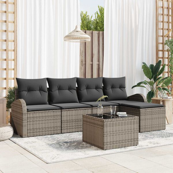 vidaXL Σετ Καναπέ Κήπου με μαξιλάρι 6 pcs Γκρι Πολυ ράταν