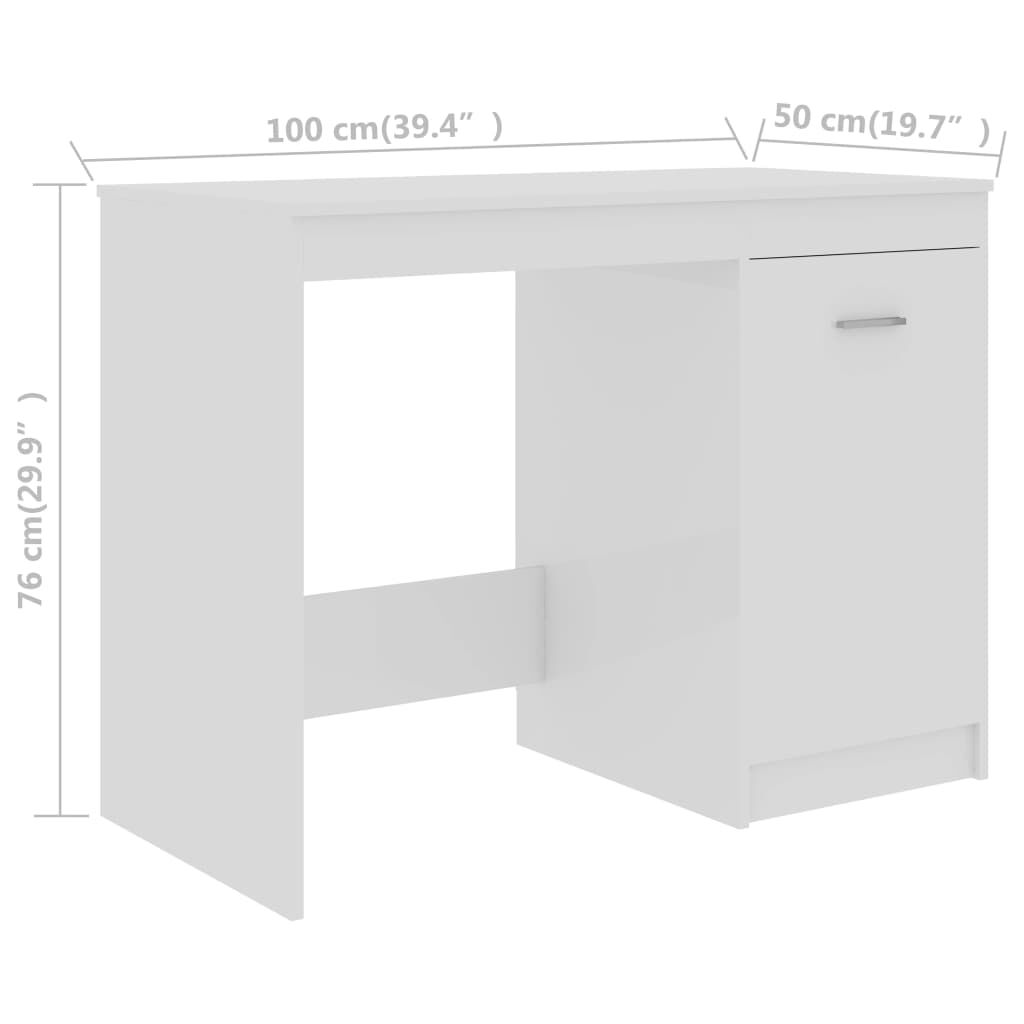 vidaXL Γραφείο Γυαλιστερό Λευκό 100 x 50 x 76 εκ. από Επεξ. Ξύλο