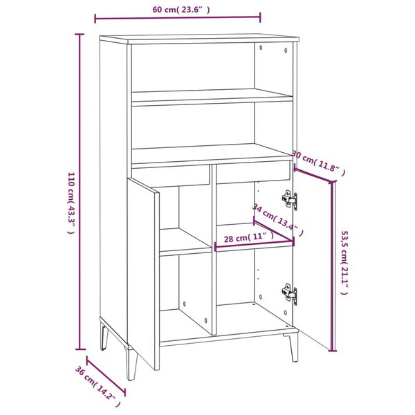 vidaXL Ντουλάπι Γκρι σκυροδέματος 60x36x110 εκ. από Επεξεργασμένο Ξύλο
