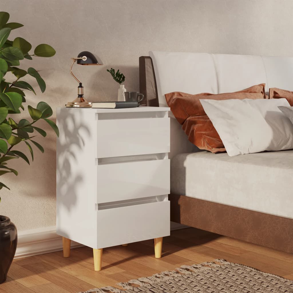 vidaXL Κομοδίνα 2 τεμ. Γυαλ. Λευκό 40 x 35 x 69 εκ. με Ξύλινα Πόδια