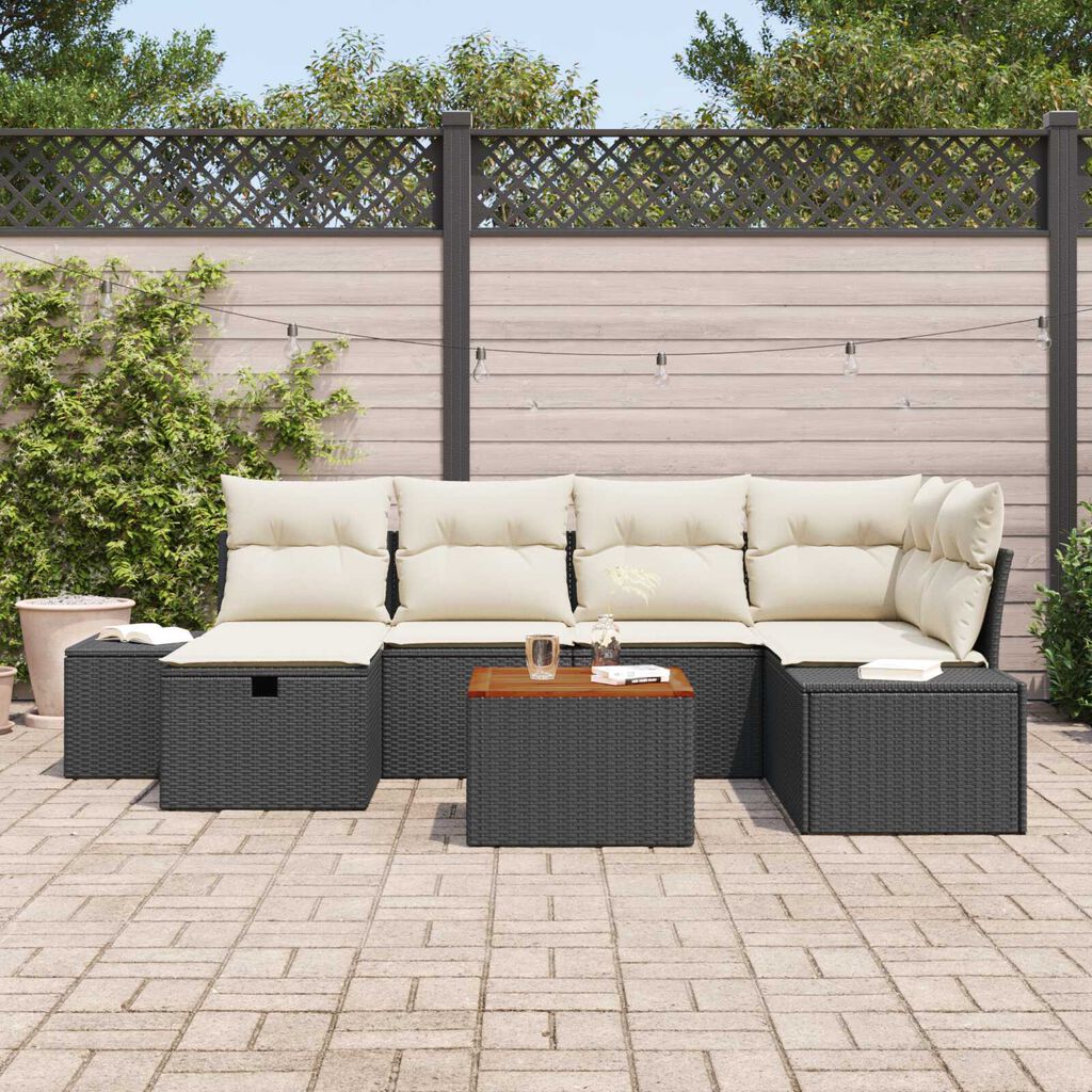 vidaXL Σετ Καναπέ Κήπου με μαξιλάρι 7 pcs Μαύρο Πολυ ράταν