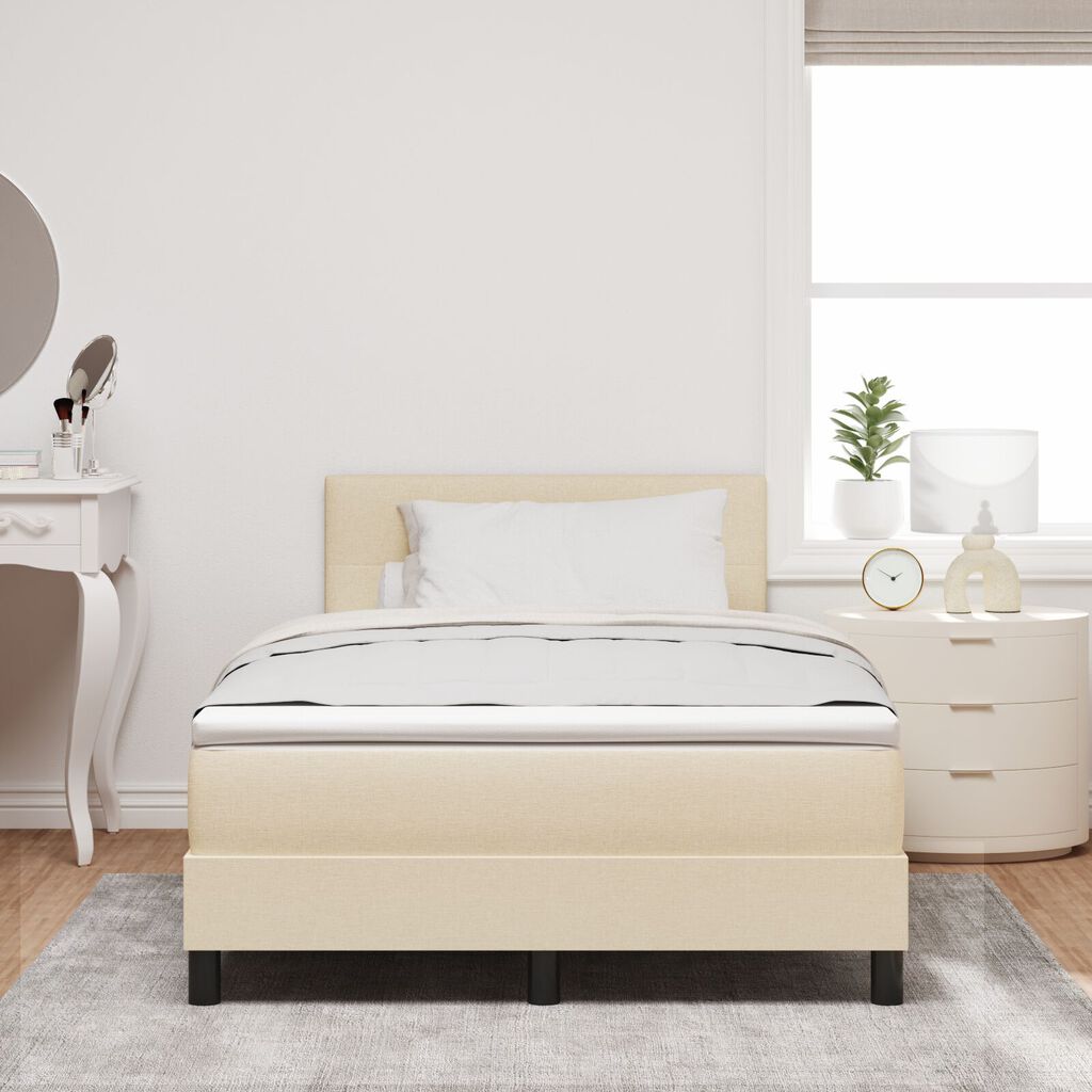 vidaXL Κρεβάτι Box Spring με Στρώμα & LED Κρεμ 120x190 εκ. Ύφασμα